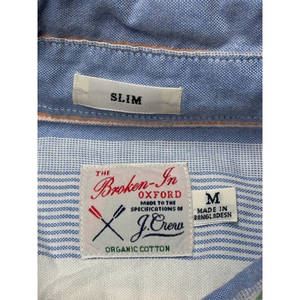 J.Crew Broken-In Oxford Shirt Mens Medium Slim Fit‎ Blue Striped Organic Cotton